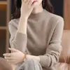 Suéter de Lana Puro Limpio de Una Sola Línea Listo para Usar para Mujer 100% Lana Pura Jersey Cuello Medio Alto Holgado Tejido Sin Costuras Suéter Básico