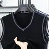 Suéter Pulôver Masculino Tricotado Decote Coração Sem Mangas Colete de Lã Cor Sólida para Homens de Meia-Idade Venda Direta da Fábrica