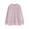 Suéter Bordado Estilo Otoño Suave para Mujer Diseño de Nicho de Gama Alta Holgado Perezoso Casual Top de Punto de Felpa