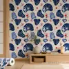 Impressão UV Adesivo de parede autoadesivo Padrão leque dobrável azul escuro Parede de fundo para quarto Personalização por imagem Atacado