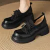2026 Novo Estilo Mocassins com Laço, Solado Grosso, Bico Redondo e Salto Bloco para Mulheres, Moda de Nicho, para Ir ao Trabalho, Casuais, Elegantes, Sapatos de Couro