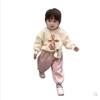 Traje para niña de primavera, otoño e invierno con forro polar, estilo coreano de dibujos animados, estilo occidental, top, pantalones deportivos, traje de 2 piezas para bebé, moda
