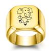 Anillo Cuadrado Grabado de Animal del Zodiaco de Dibujos Animados 18mm Acero Inoxidable Oro de 18K Anillo Liso Venta al por Mayor para Mujeres