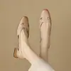 Sandalias de Verano para Mujer con Punta Cubierta, Estilo Retro Francés, Caladas, Transpirables, Tacón Bajo Grueso, Modelo Nuevo 2025