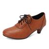Zapatos de tacón medio con cordones de punta redonda estilo británico de una sola capa para primavera y otoño para mujer código de talla transfronterizo 37-2