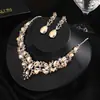Aretes Colgantes Collar con Colgante de Gota de Agua con Pedrería Trabajo Pesado Exquisito Lujo Cadena para Clavícula Conjunto para Vestido de Banquete Venta al por Mayor Directa de Fábrica