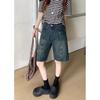 Shorts de Mezclilla Estilo Retro Americano de Corte A para Mujer Tallas Grandes, Shorts de Verano de Cintura Alta Adelgazantes Rectos de Pierna Ancha hasta la Rodilla