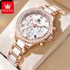 Patrocinio obvio de la marca de Oli relojes al por mayor relojes de cuarzo multifuncionales relojes de cerámica para mujer con incrustaciones de diamantes para mujer