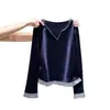 Camiseta de Manga Larga con Diseño de Patchwork a Cuadros Estilo Coreano Falso Dos Piezas para Mujer Primavera y Otoño Nuevo Top Delgado para Usar por Dentro/Fuera