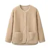 Abrigo de Punto de Lana Artificial con Cuello Redondo Estilo Coreano Otoño Invierno para Mujer, Cárdigan Holgado sin Botones, Top Corto Cálido de Forro Polar con