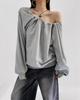 Sudadera de Manga Larga con Hombro Descubierto, Cordón y Cordones, Estilo Perezoso, Top Holgado de Terciopelo para Mujer, Otoño