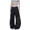 Jeans Negros de Comercio Exterior con Diseño Lateral Personalizado, Nuevo Estilo Primavera, Cintura Alta, Corte Holgado, Adelgazantes, Pantalones Versátiles de Pierna Recta y Pierna Ancha