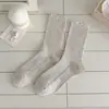 Calcetines de punto doble para mujer, color liso, de otoño e invierno, hasta la pantorrilla, con bordes rizados, perfectos para combinar con zapatos Mary Jane