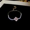 Pulsera de flores de diamante rosa con diseño moderno y estilo Ins, pulsera de moda de nicho para mujer, estilo coreano, pulsera de alta gama hecha a mano.
