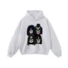2025 Nueva Sudadera con Capucha Retro Trendy Lavada Desgastada de Alta Calle Americana Anime Estampado Directo por Aspersión Sudadera con Capucha de Manga Larga