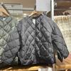 Jaqueta feminina acolchoada de algodão com plumas de diamante, gola redonda casual, jaqueta única japonesa outono/inverno 2024 469864