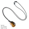 Collar de Cristal Natural Transfronterizo, Joyería de Cadena Versátil Vintage para Suéter, Colgante de Piedra Bruta con Cuerda Tejida a Mano Trapezoidal de Agujero Grande
