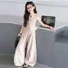 Conjunto de Verano para Niñas 2026 Nuevo Casual Estilo Coreano para Niñas Mayores Chaleco con Cuello de Muñeca y Pantalones de Pierna Ancha Conjunto de Dos Piezas