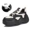 Tênis Dad Shoes de Couro Genuíno com Solado de Espuma para Mulheres, Novo Estilo Primavera 2026 Tênis que Aumentam a Altura, Tênis de Corrida com Solado Ondulado, Sapatos Femininos da Moda