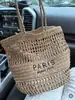 Bolsa de Palha com Bordado de Letra em um Ombro, Nova Bolsa de Palha Oca de Grande Capacidade, Bolsa de Palha Trançada, Bolsa de Praia para Férias, Bolsa Feminina Versátil