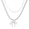 Colar de Pérolas com Laço Estilo Coreano para Mulheres, Colar Fresco e Delicado, Elegante Elegante, Corrente de Clavícula Doce e Versátil para o Dia a Dia Tendência