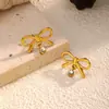 Brincos Femininos com Laço de Borboleta em Aço Titânio 316 Banhado a Ouro 18K Simples Diário À Prova D'água Cor Duradoura Acessórios de Brinco Feminino