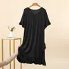 Vestido de Casa de Modal Doce com Barra Franzida para Mulheres no Verão, Caimento Solto, Emagrecedor, Tamanho Grande, Gola Redonda, Manga Curta