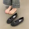Sapatos de Ballet Femininos Retro Estilo Coreano, Estilo Fada Gentil, Laço, Bico Redondo, Boca Rasa, Sola Macia, Forrados com Lã, Quentes, Sapatos de Algodão, Sapatos de Pelo
