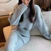 Suéter elegante de estilo perezoso para mujer, nueva moda 2023, falda lencero, chaqueta de punto, traje de dos piezas