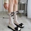 JK Meias Médias Design de Laço Oco Lolita Laço Buraco Puro Desejo Estilo Japonês Meias Médias Super Fofas para Mulheres