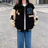 Chaqueta de béisbol de forro polar retro americana para mujer, nueva de otoño e invierno, estilo coreano, versátil, holgada, para estudiante, top de moda