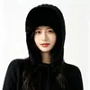 Gorro Lei Feng forrado de polar con protección para las orejas para mujer, gorro tejido grueso de felpa para otoño e invierno, gorro cálido, a prueba de viento y resistente al frío para exteriores