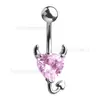 Piercing de Ombligo de Acero Inoxidable con Aleación de Titanio F136, de Doble Punta, con Circonita en Forma de Corazón 3A, Piercing de Moda Estilo Europeo y Americano para Mujeres