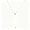 Collar de Acero de Titanio con Zirconia en Forma de Corazón de Diseño Único para Mujer con Borla de Gota de Agua Pequeña 3D y Cadena Clavicular de Perla Redonda en Forma de Corazón de Oro de 18 Quilates