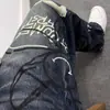 Jeans Europeos de Graffiti de Alta Gama de Moda para Hombre, Pantalones Anchos de Pierna Recta Holgados Estilosos de Calle para Otoño e Invierno