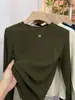 Camiseta Manga Longa Macia Slim Fit Estilo Urbano, Moda Coreana, Rejuvenescedora, Cor Sólida, Camisa Básica Versátil Gola Redonda