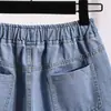 2026 Novo Estilo Shorts Jeans Feminino Azul Claro Cintura Alta Soltos Wide-Leg Hot Pants Tamanho Extra Grande Plus Size
