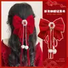Pasador de Pelo con Lazo de Año Nuevo y Borlas de Felpa, Pinza Roja para el Cabello para Niños, Adorno para la Cabeza con Ambiente Festivo para el Festival de Primavera