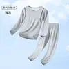 Pijamas de Modal para Niños, Ropa de Casa para Niños, Conjuntos de Manga Larga para Niñas, Ropa de Verano Delgada de Seda Helada para Aire Acondicionado Juvenil