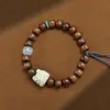 Cuentas de Barril Estilo Vintage de Palosanto Negro con Diseño de Colgante de Loto Tallado, Pulsera de Círculo Único, Pulsera de Cuentas de Oración Budista Unisex