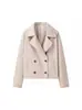 ZR Comercio Exterior al por Mayor 2024 Otoño Europeo y Americano Nuevo Moda Femenina Solapa Doble Botonadura Corta Joker Chaqueta de Lana