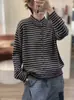 Otoño Invierno 2026 Transfronterizo Nuevo Hilo de Algodón Holgado Rayado Capa Base Cuello Alto Simple Versátil Casual Cardigan de Punto Prendas de Abrigo
