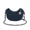 Bolsa Jeans para Mulheres, Nova Moda 2026 Bolsa Transversal Acolchoada com Corrente, Elegante Versátil para o Verão Casual Bolsa Meia-lua