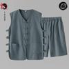 Verão Loose Breathable Thin Tang Jacket Vest Shorts terno Fivela Retro Mandarin Jaqueta Homens Old Headline Sweatshirt