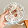 Scrunchie lenço quadrado estilo pastoral francês para meninas e crianças, elástico de cabelo doce com laço para coques, acessório de cabelo