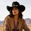 Sombrero de fieltro de ala ancha transfronterizo, sombrero de vaquero estilo western para mujer, fedora estilo británico vintage, sombrero de lana casual para exteriores