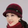 Gorro de invierno para mujeres de mediana edad y mayores, abuelas y madres, con forro de polar para abrigar, hecho de punto de algodón e hilo de pelo de conejo