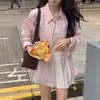 Camisa de Estilo Coreano Fresca y Sencilla a Cuadros Bloque de Color Solapa Delgada Protector Solar Camisa Polo Manga Larga Versión Coreana Ropa de Mujer