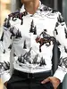 Camisa masculina de manga longa com gola virada, corte solto, simples e estilosa, com estampa digital 3D, nova camisa casual da moda transfronteiriça