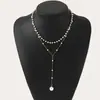 Collar de Perlas de Doble Capa de Moda Transfronteriza Europea y Americana para Mujer, Cadena de Clavícula Superpuesta con Borla de Perlas en Forma de Y Personalizada